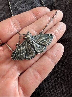 Bloodmilk Planchette Moth Necklace With Black Czs